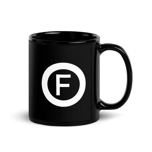 Black mug with Factual Objects circle logo, 11oz