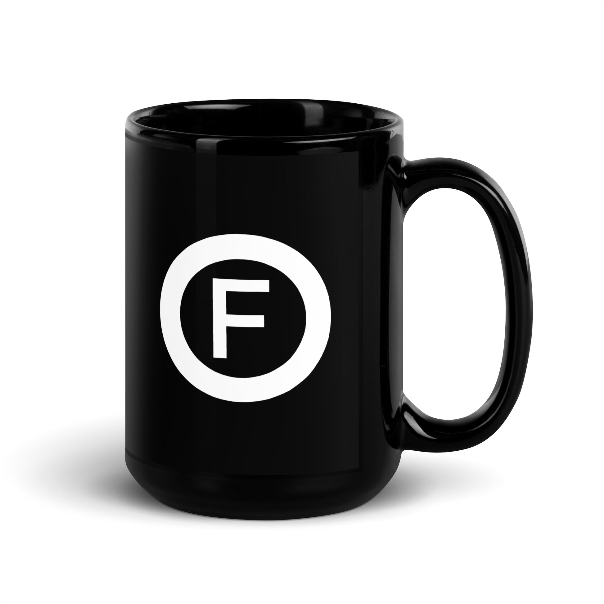 Black mug with Factual Objects circle logo, 15oz