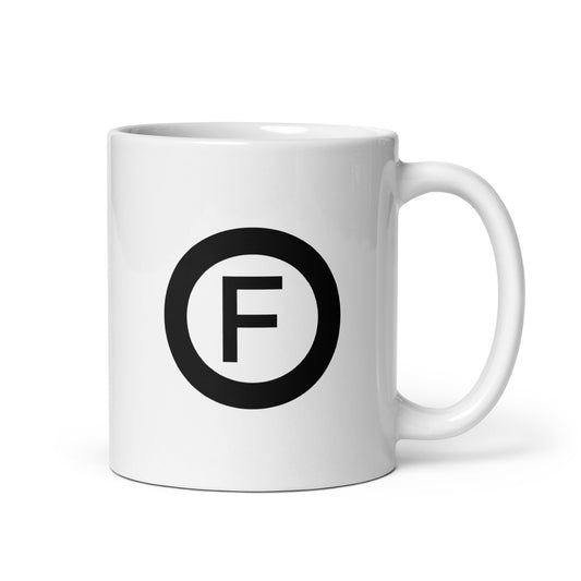 White mug with Factual Objects circle logo, 11oz