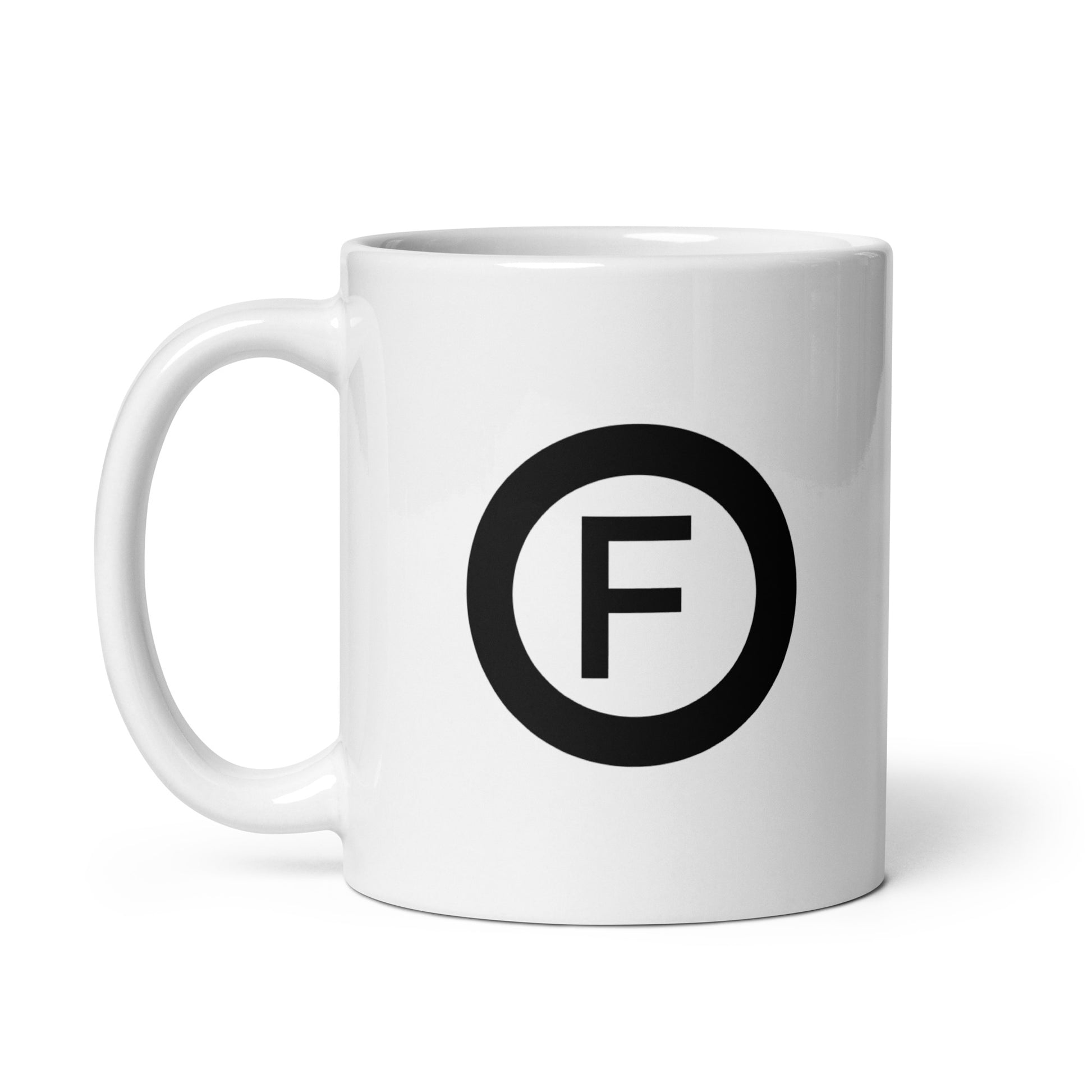 White mug with Factual Objects circle logo, 11oz